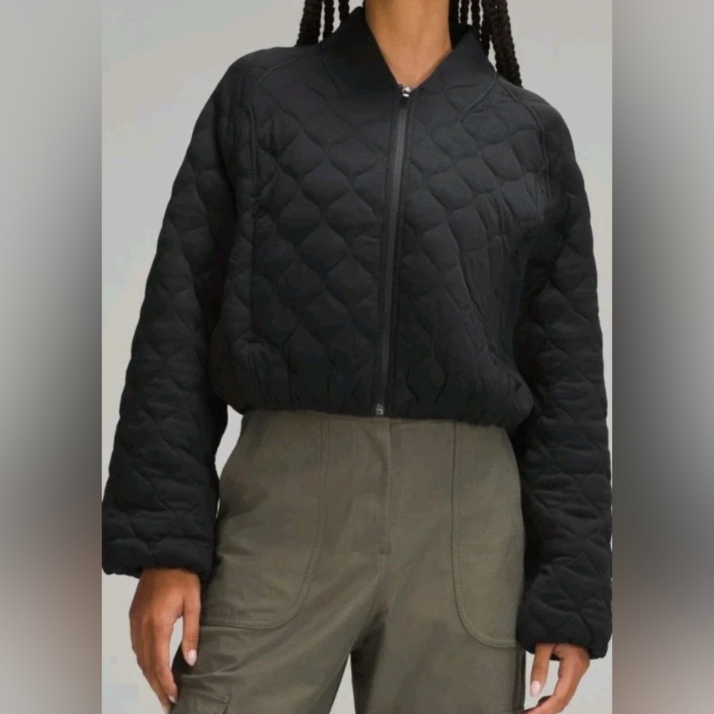 Lululemon Athletica Black Quilted Bomber Jacket